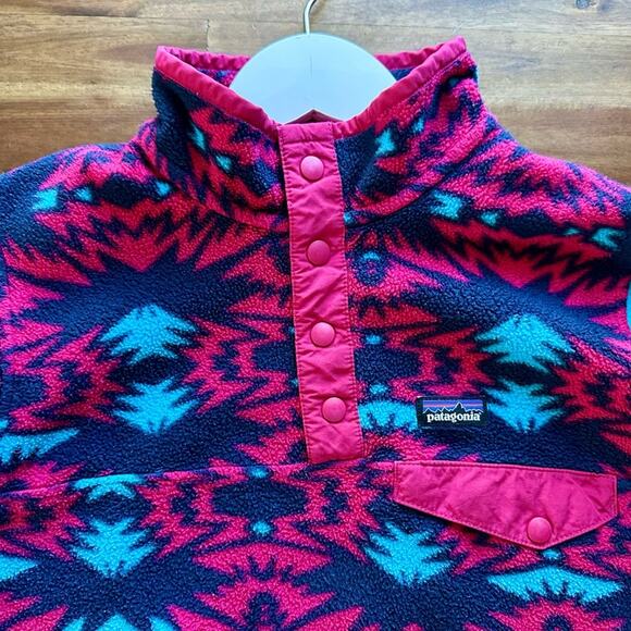 Patagonia Fushia Navy Teal Lightweight Synchilla Fleece Aztec Snap-T Pullover 12 - Picture 3 of 8